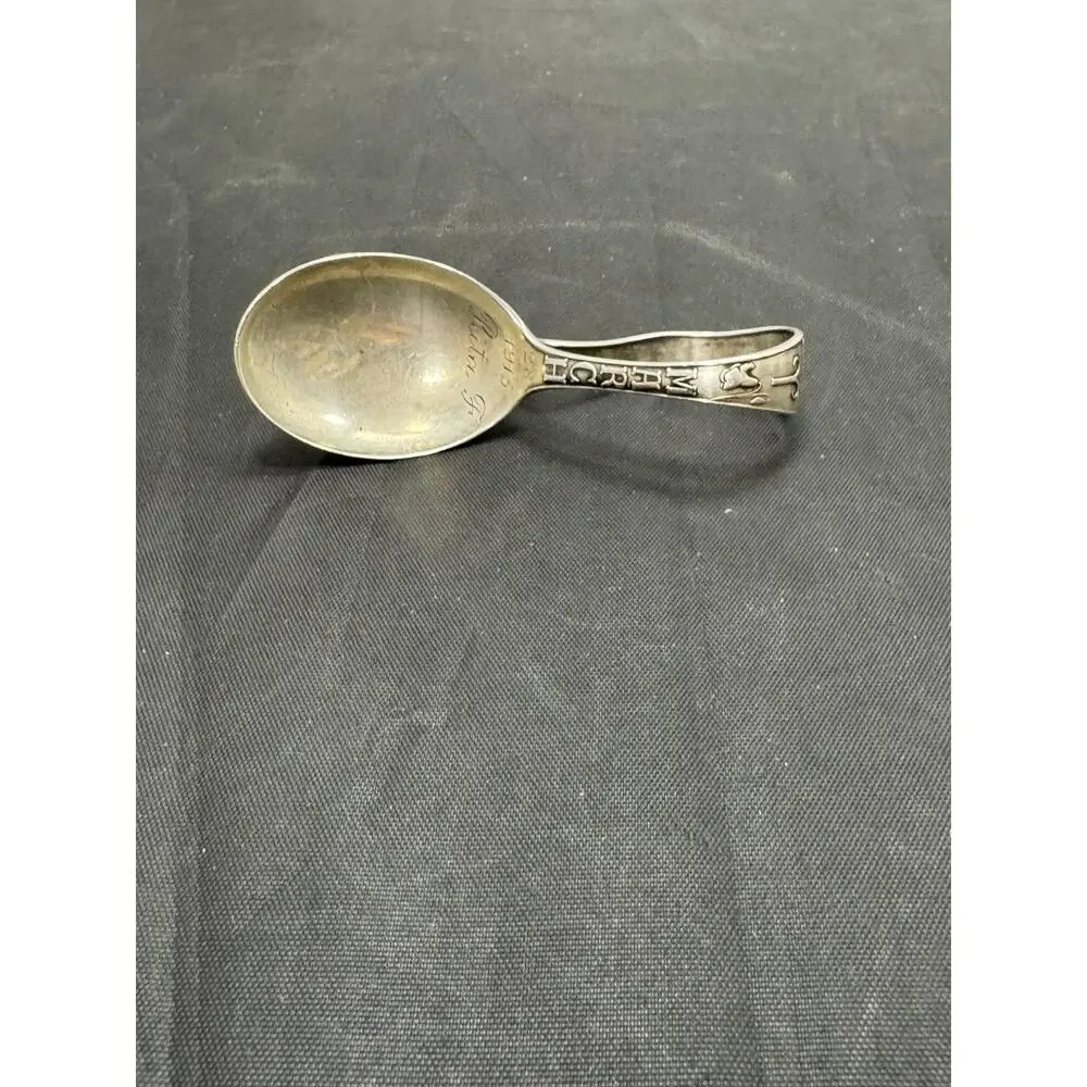 Gorham Sterling Silver Zodiac Aries Baby Spoon Curved Handle Vintage March 1915